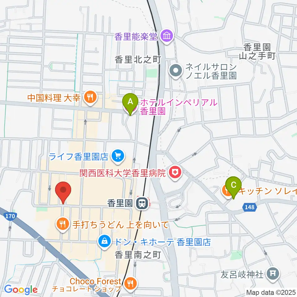 第一楽器 香里店周辺のホテル一覧地図