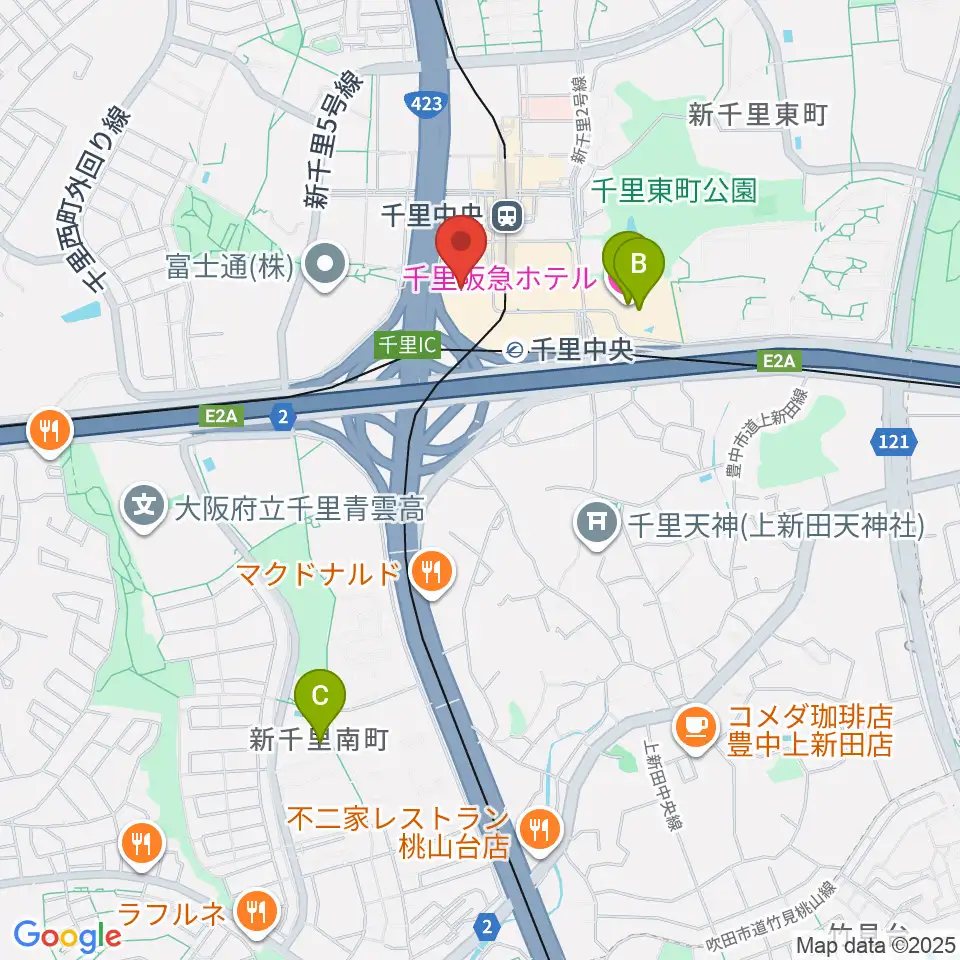 第一楽器 千里中央教室周辺のホテル一覧地図