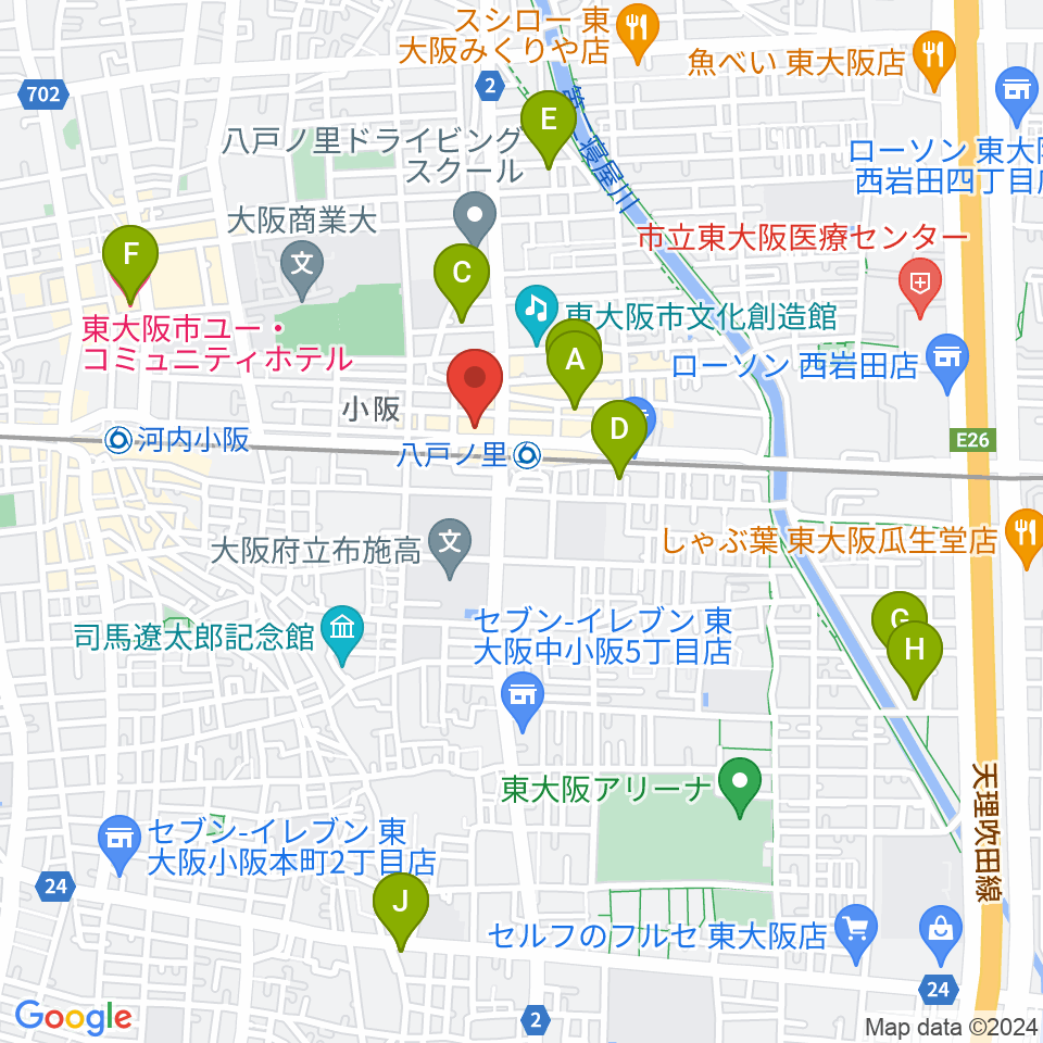 第一楽器 八戸ノ里店周辺のホテル一覧地図