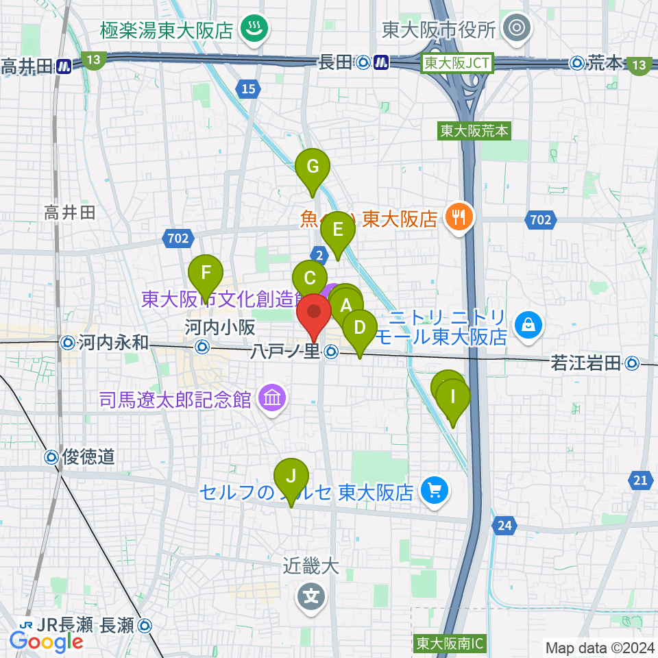 第一楽器 八戸ノ里店周辺のホテル一覧地図