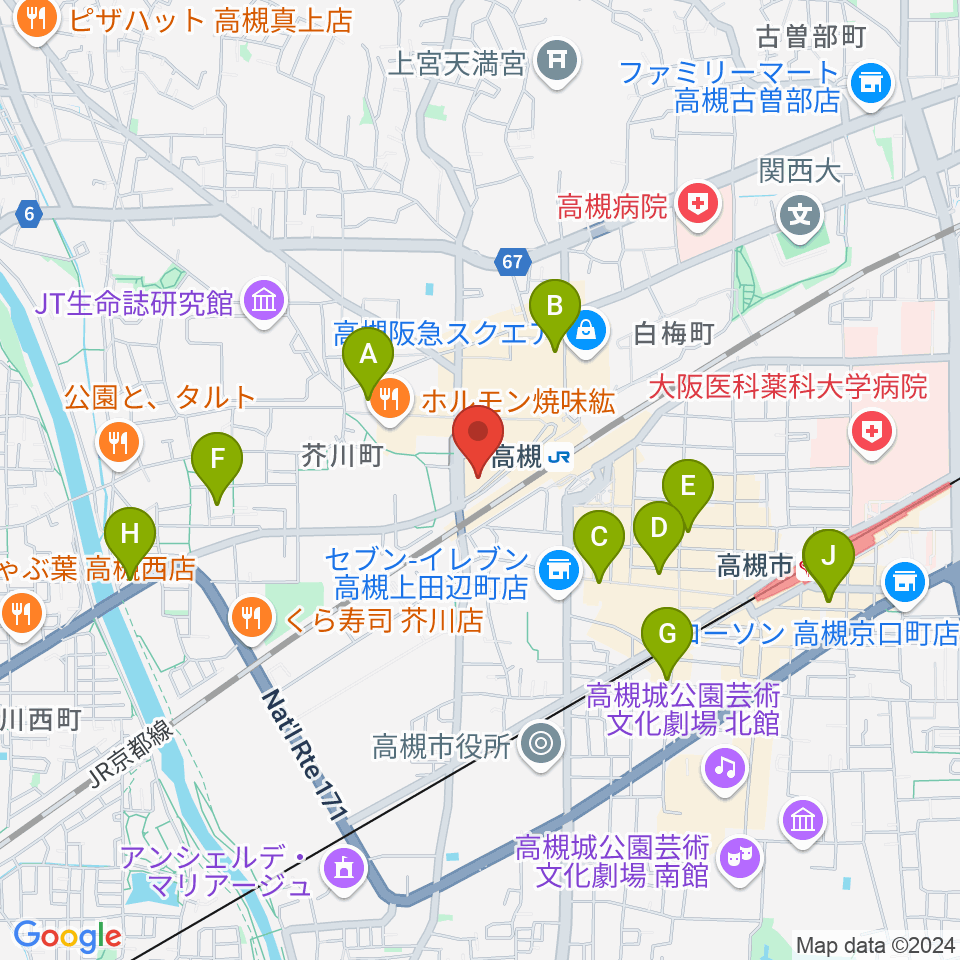 第一楽器 高槻店周辺のホテル一覧地図