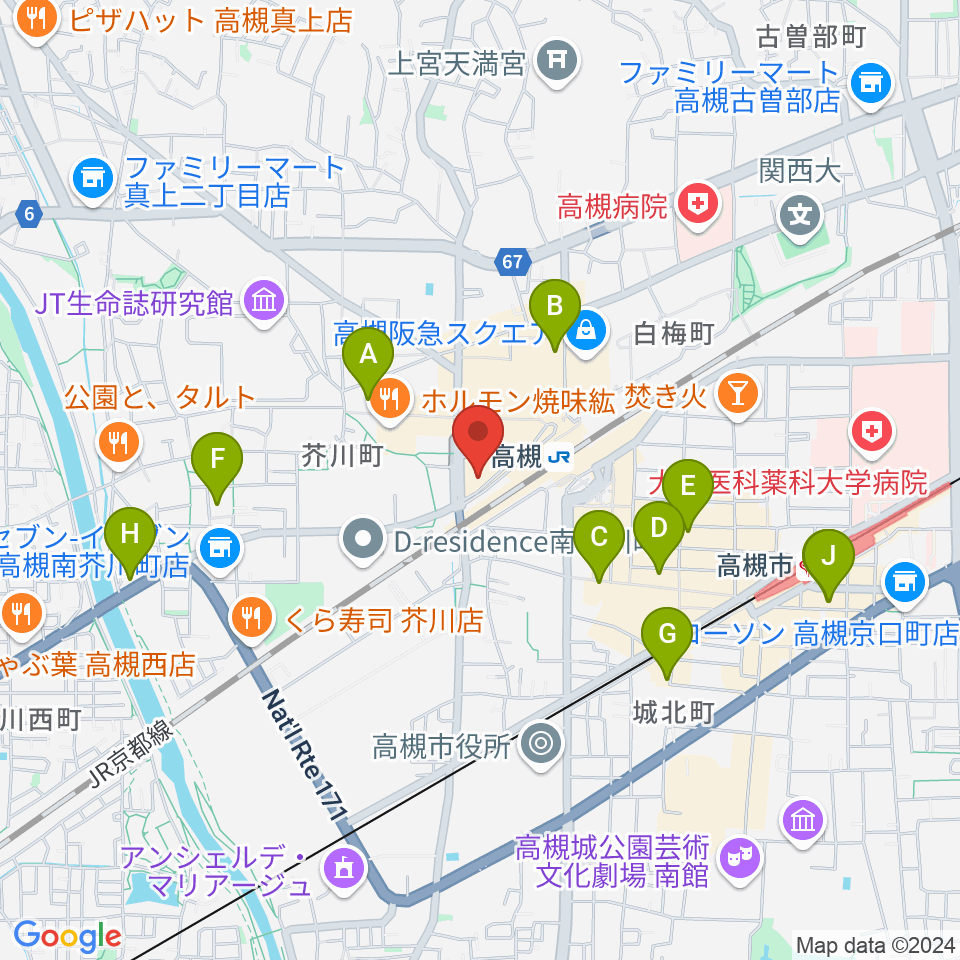 第一楽器 高槻店周辺のホテル一覧地図