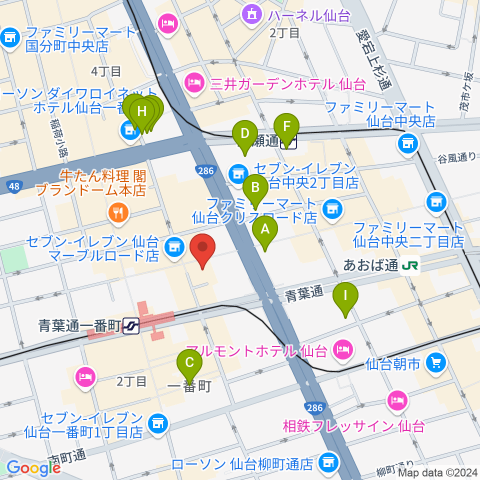 BIGBOSS仙台周辺のホテル一覧地図