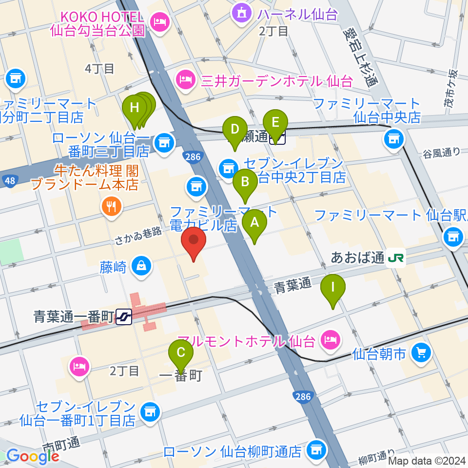 BIGBOSS仙台周辺のホテル一覧地図