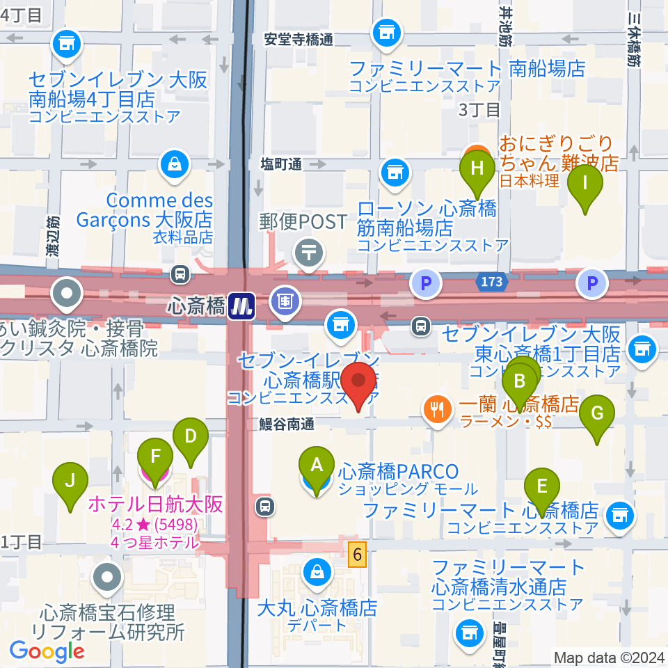 三木楽器 心斎橋店周辺のホテル一覧地図