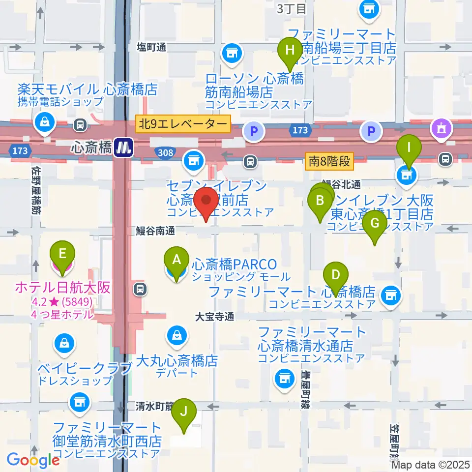 三木楽器 心斎橋店周辺のホテル一覧地図