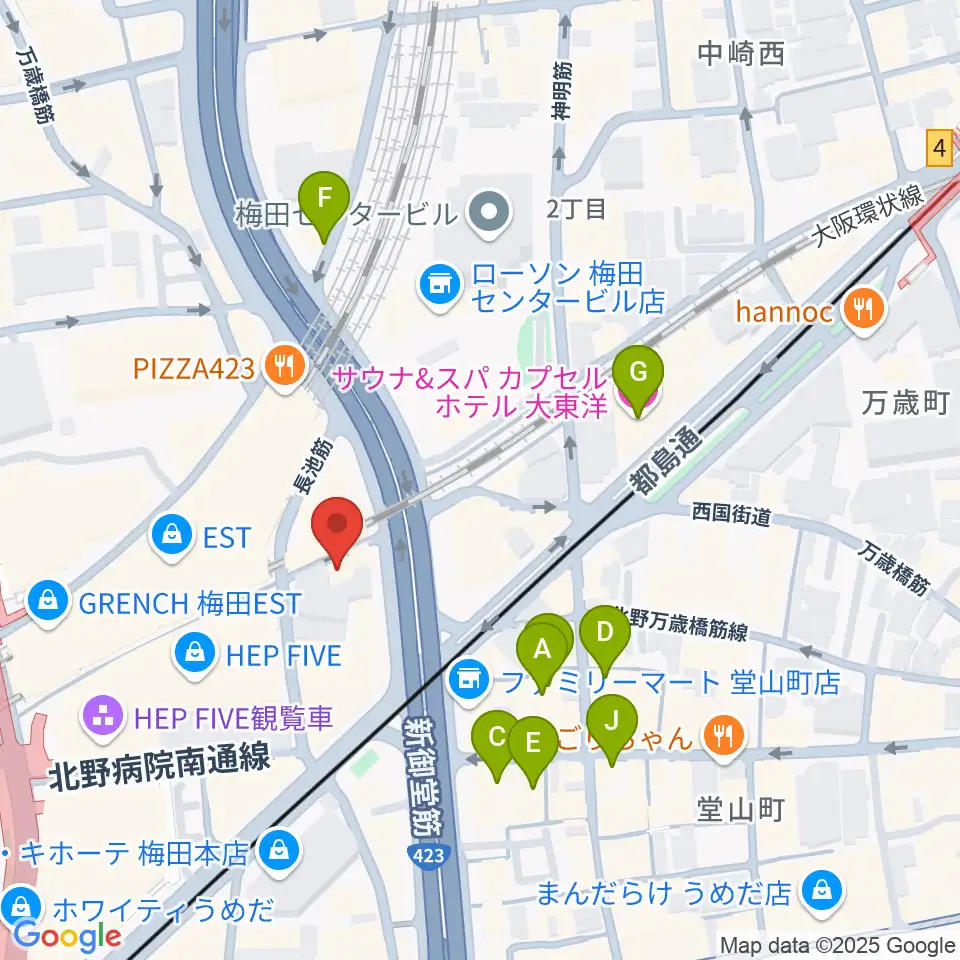 三木楽器 梅田店周辺のホテル一覧地図