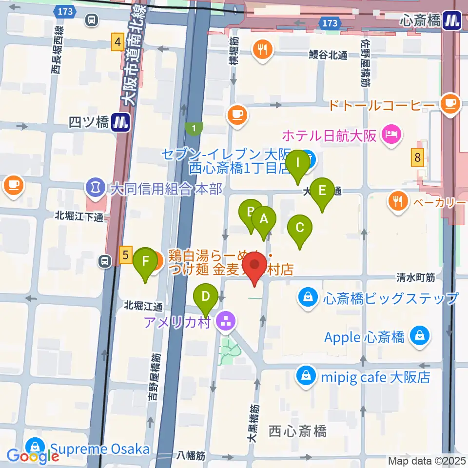 三木楽器アメリカ村店周辺のホテル一覧地図