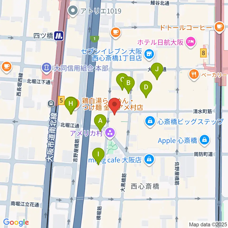 三木楽器アメリカ村店周辺のホテル一覧地図