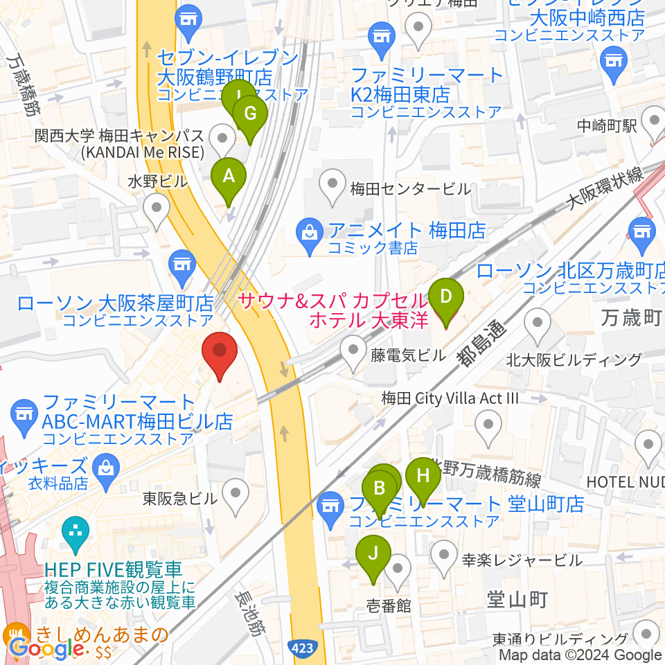 ドルチェ・アートホールOsaka周辺のホテル一覧地図