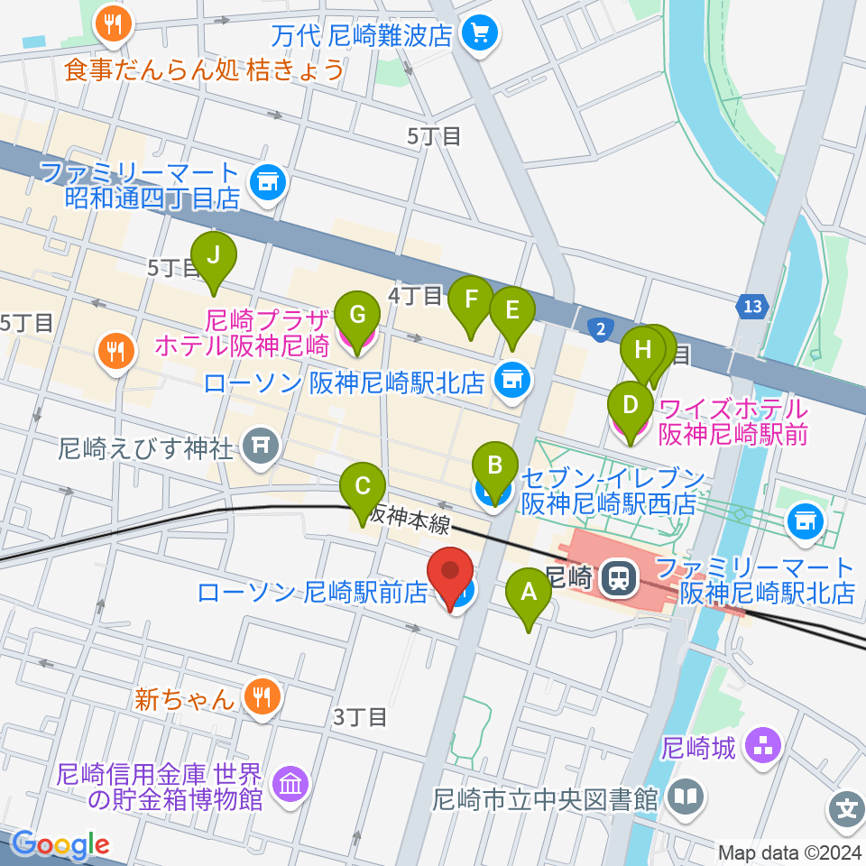 ベースオントップ尼崎店周辺のホテル一覧地図