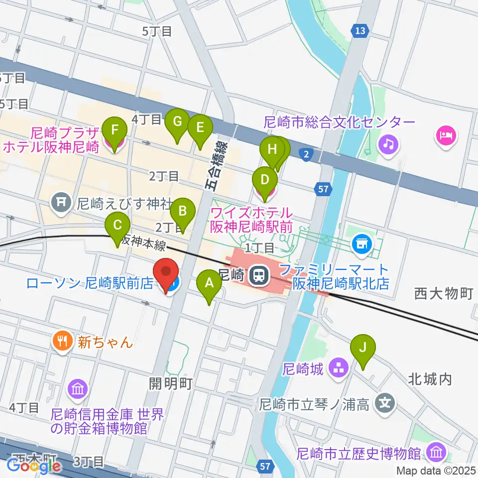 ベースオントップ尼崎店周辺のホテル一覧地図
