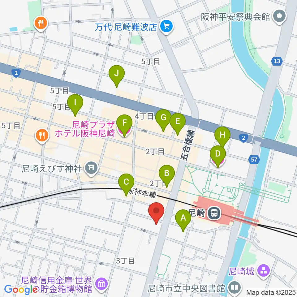 ベースオントップ尼崎店周辺のホテル一覧地図