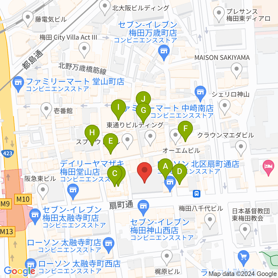 ベースオントップ大阪梅田店周辺のホテル一覧地図