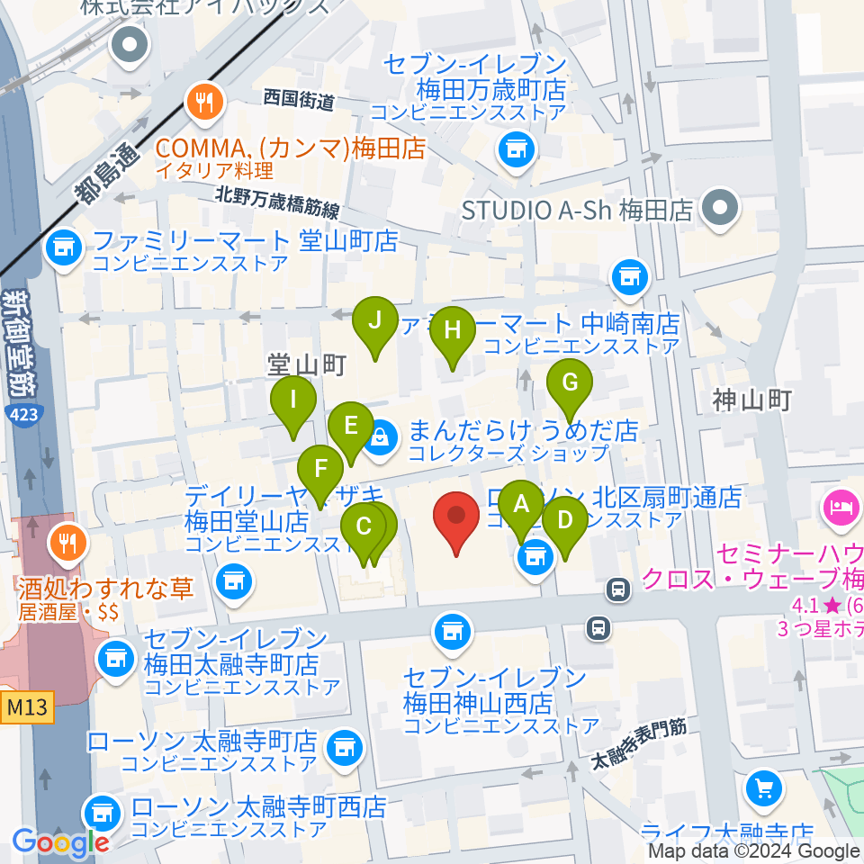 ベースオントップ大阪梅田店周辺のホテル一覧地図