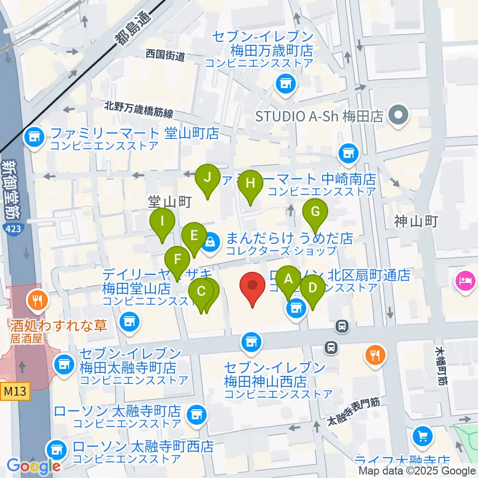 ベースオントップ大阪梅田店周辺のホテル一覧地図
