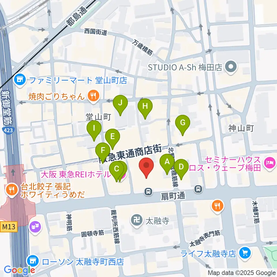 ベースオントップ大阪梅田店周辺のホテル一覧地図