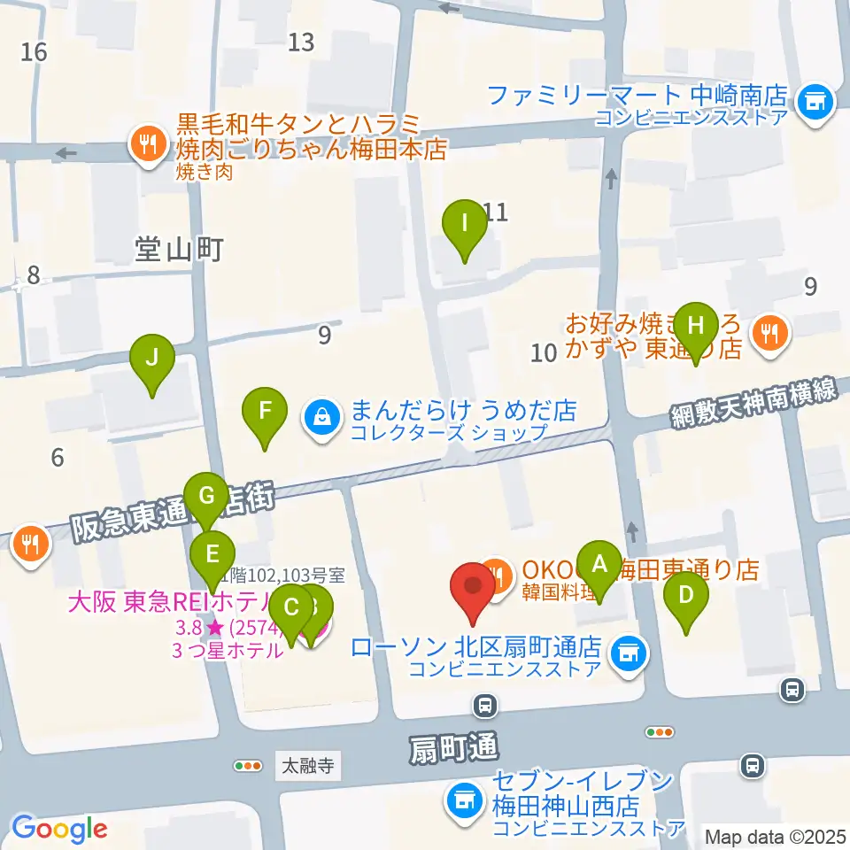 ベースオントップ大阪梅田店周辺のホテル一覧地図