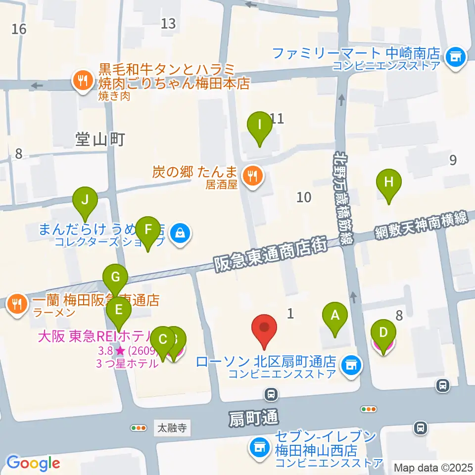 ベースオントップ大阪梅田店周辺のホテル一覧地図
