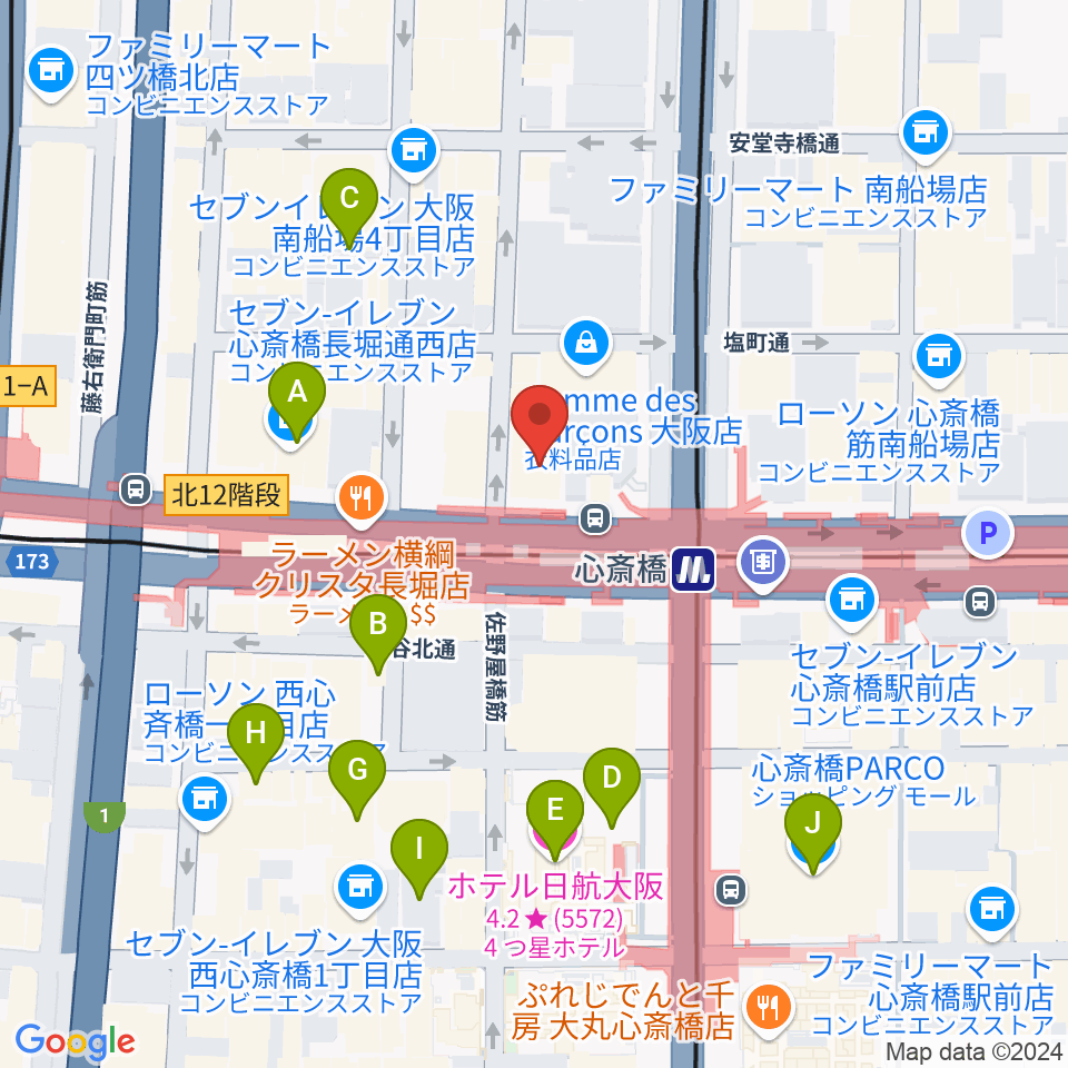 ベースオントップ心斎橋店周辺のホテル一覧地図