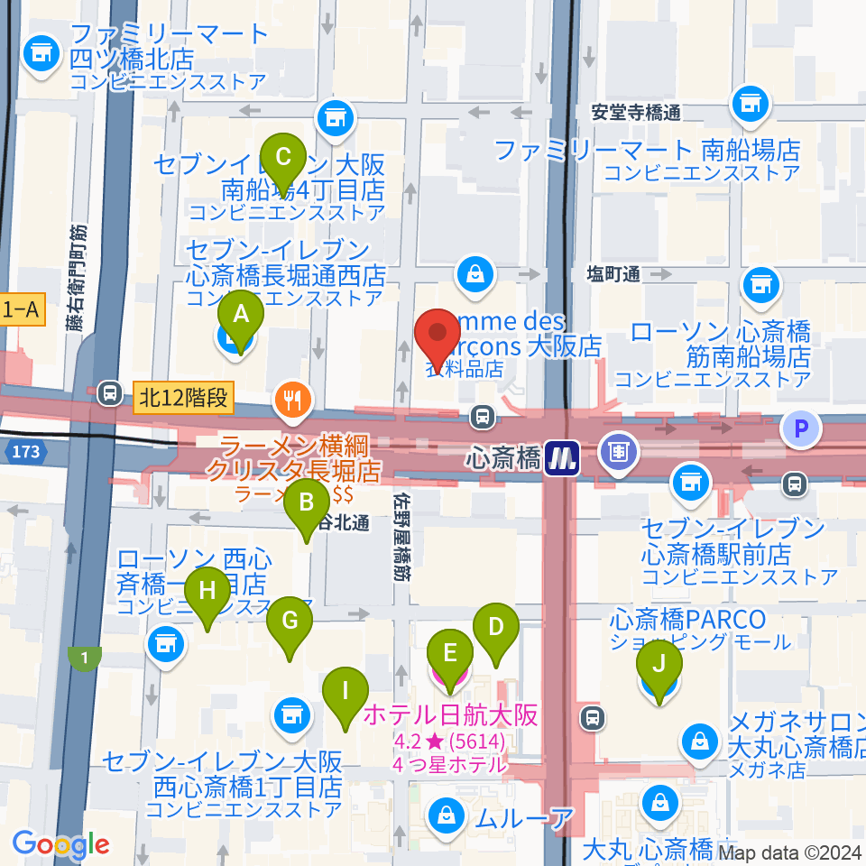 ベースオントップ心斎橋店周辺のホテル一覧地図