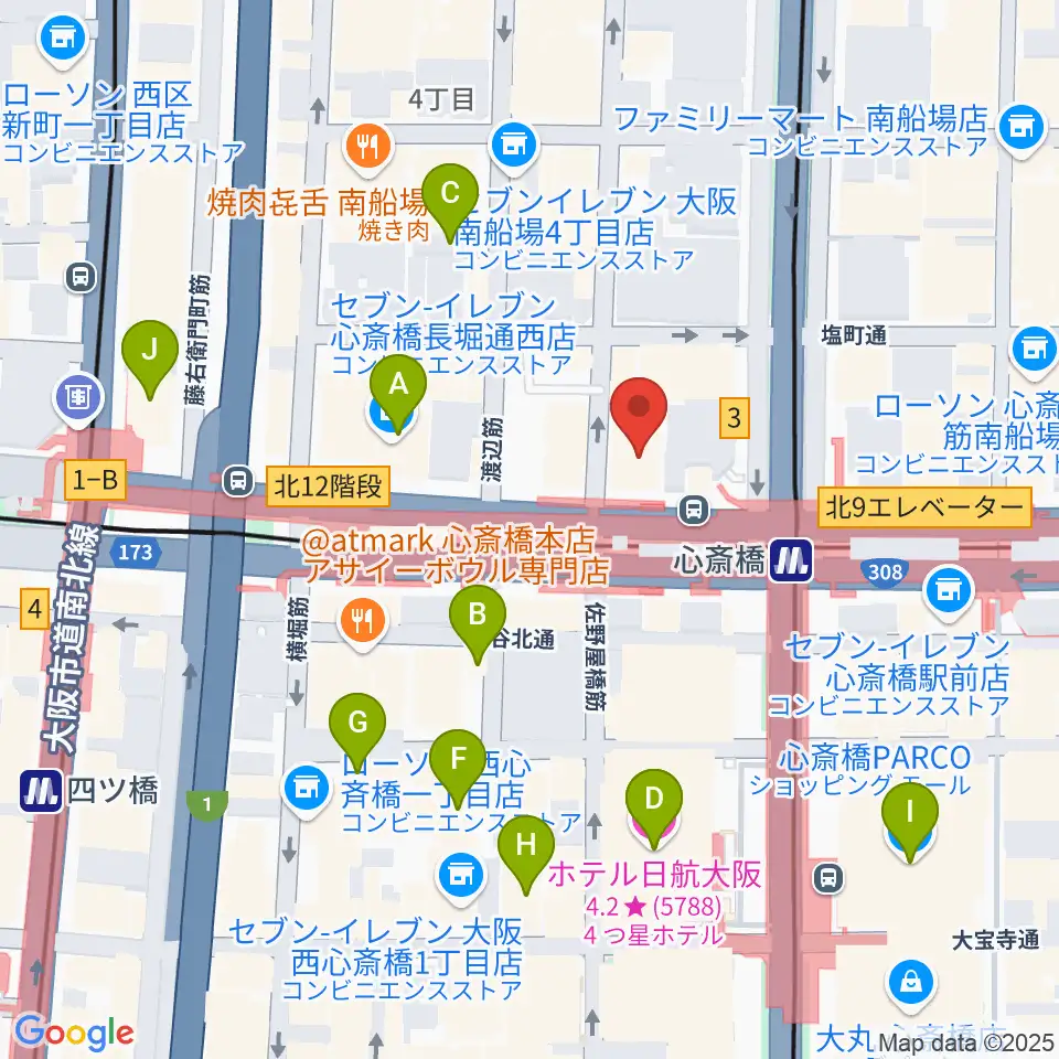 ベースオントップ心斎橋店周辺のホテル一覧地図