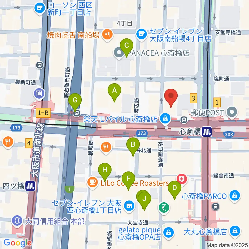 ベースオントップ心斎橋店周辺のホテル一覧地図