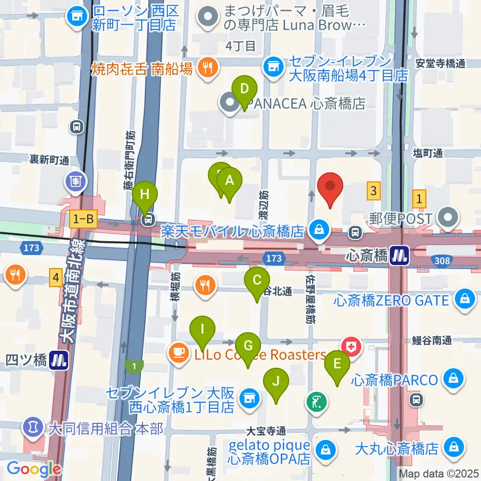 ベースオントップ心斎橋店周辺のホテル一覧地図