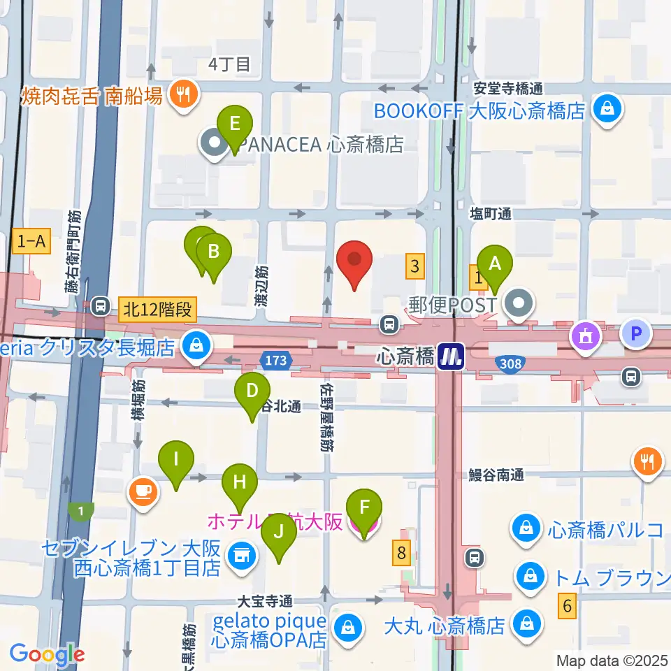 ベースオントップ心斎橋店周辺のホテル一覧地図