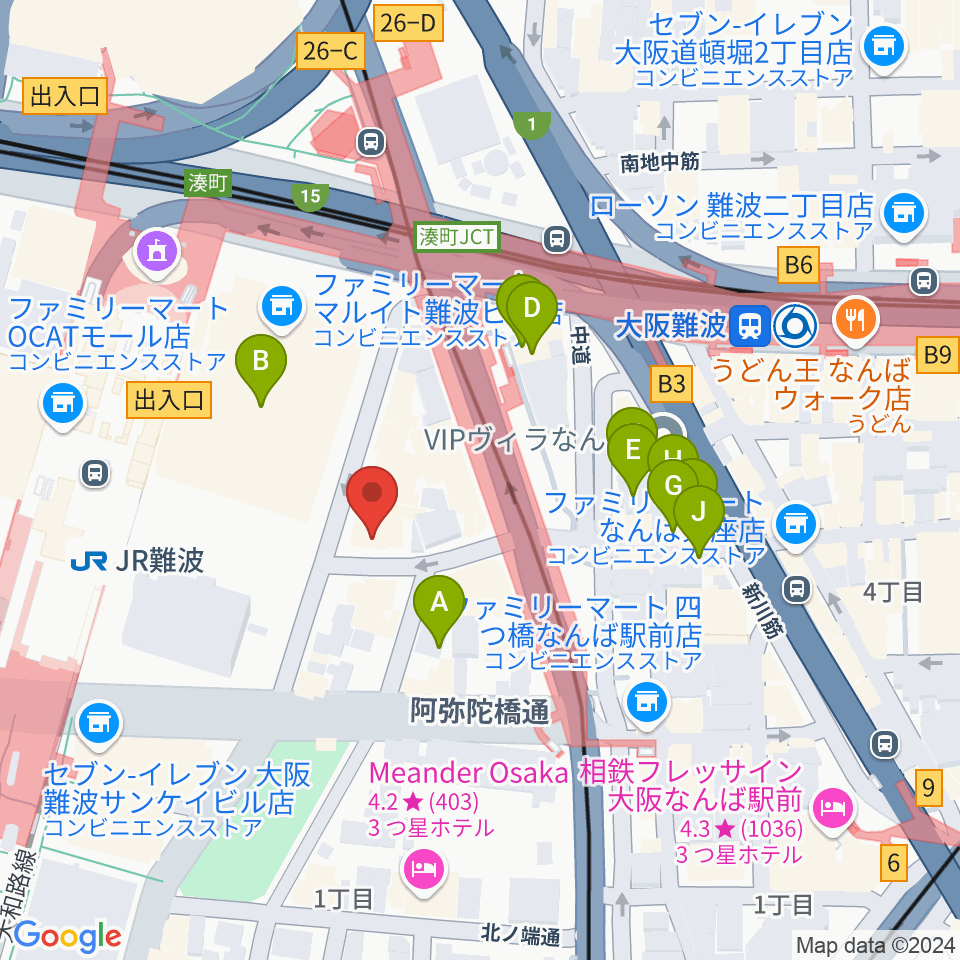 ベースオントップなんば店周辺のホテル一覧地図