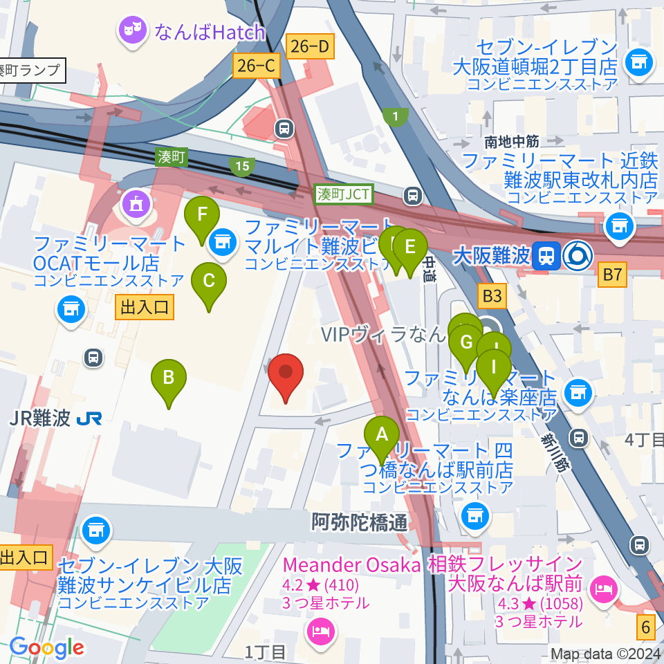 ベースオントップなんば店周辺のホテル一覧地図