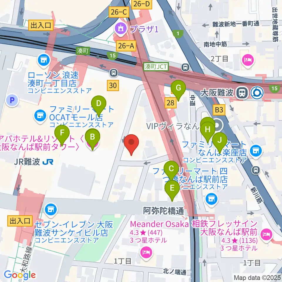 ベースオントップなんば店周辺のホテル一覧地図