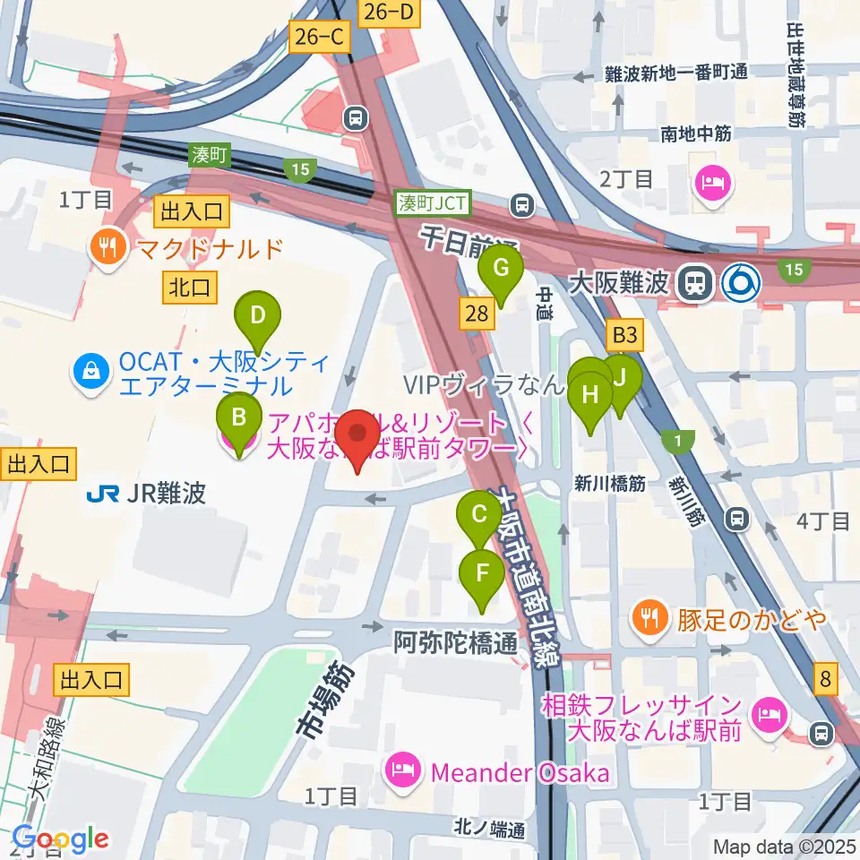 ベースオントップなんば店周辺のホテル一覧地図