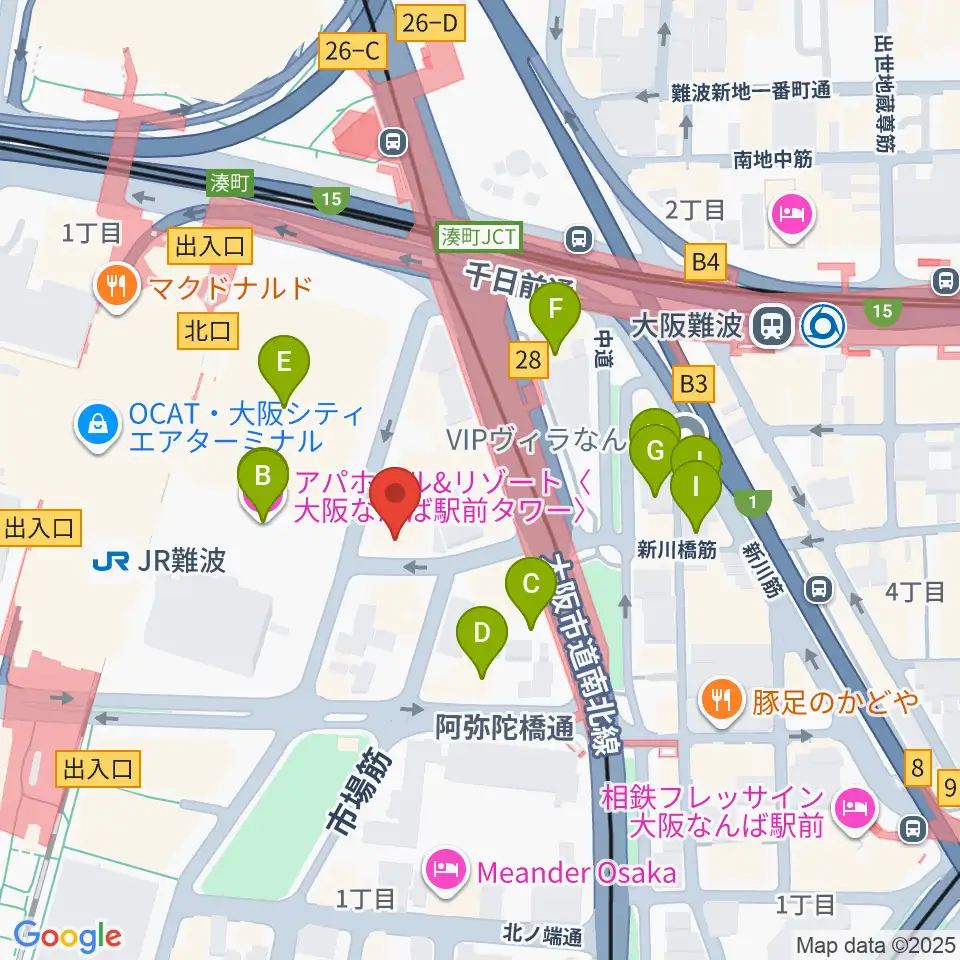 ベースオントップなんば店周辺のホテル一覧地図