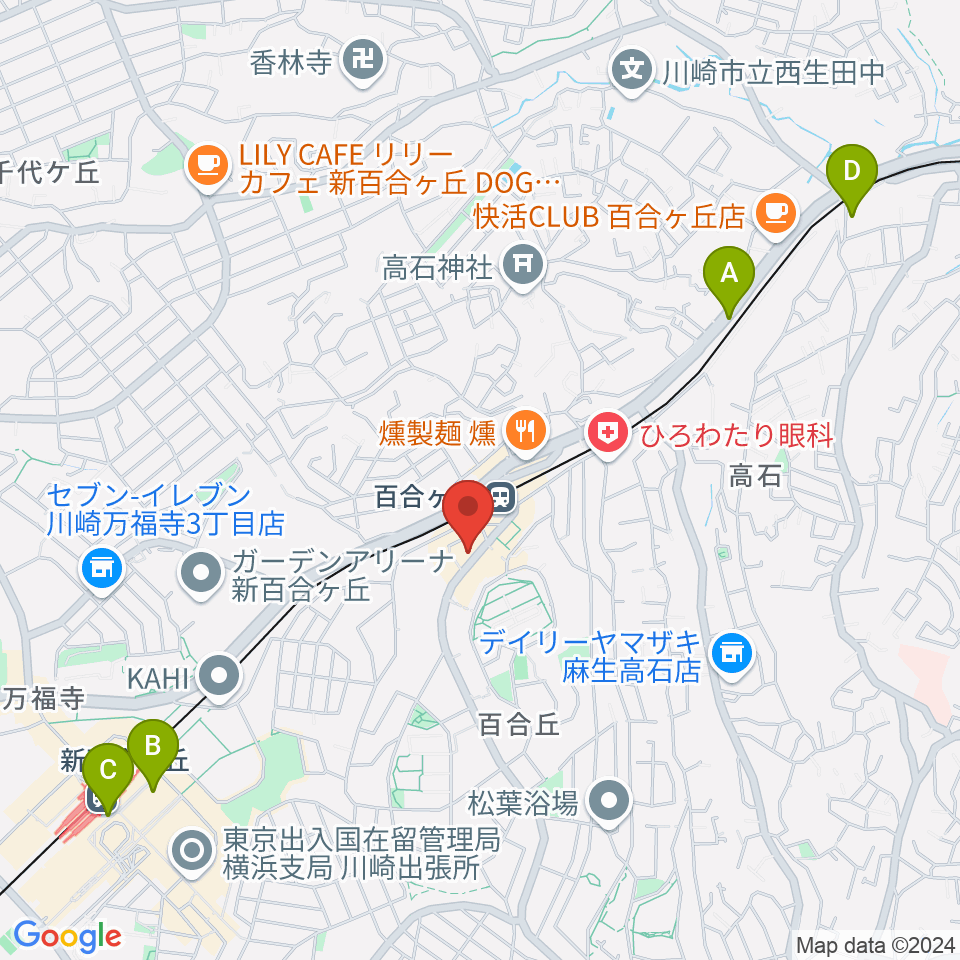 ムーザ ユリガオカ周辺のホテル一覧地図