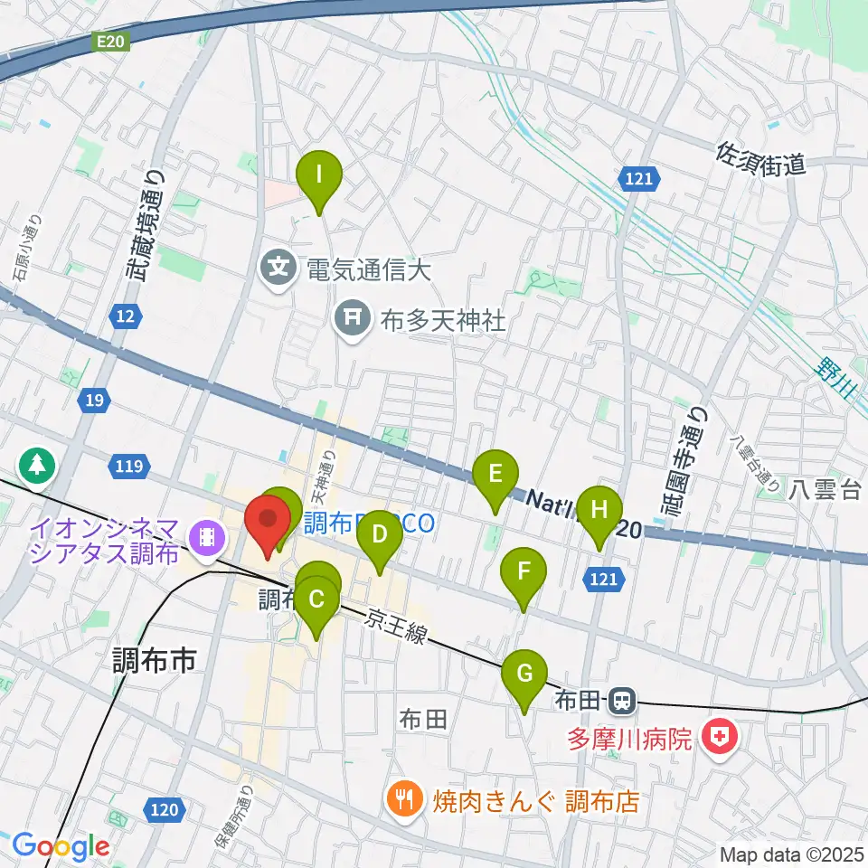 山野楽器 調布パルコ店周辺のホテル一覧地図