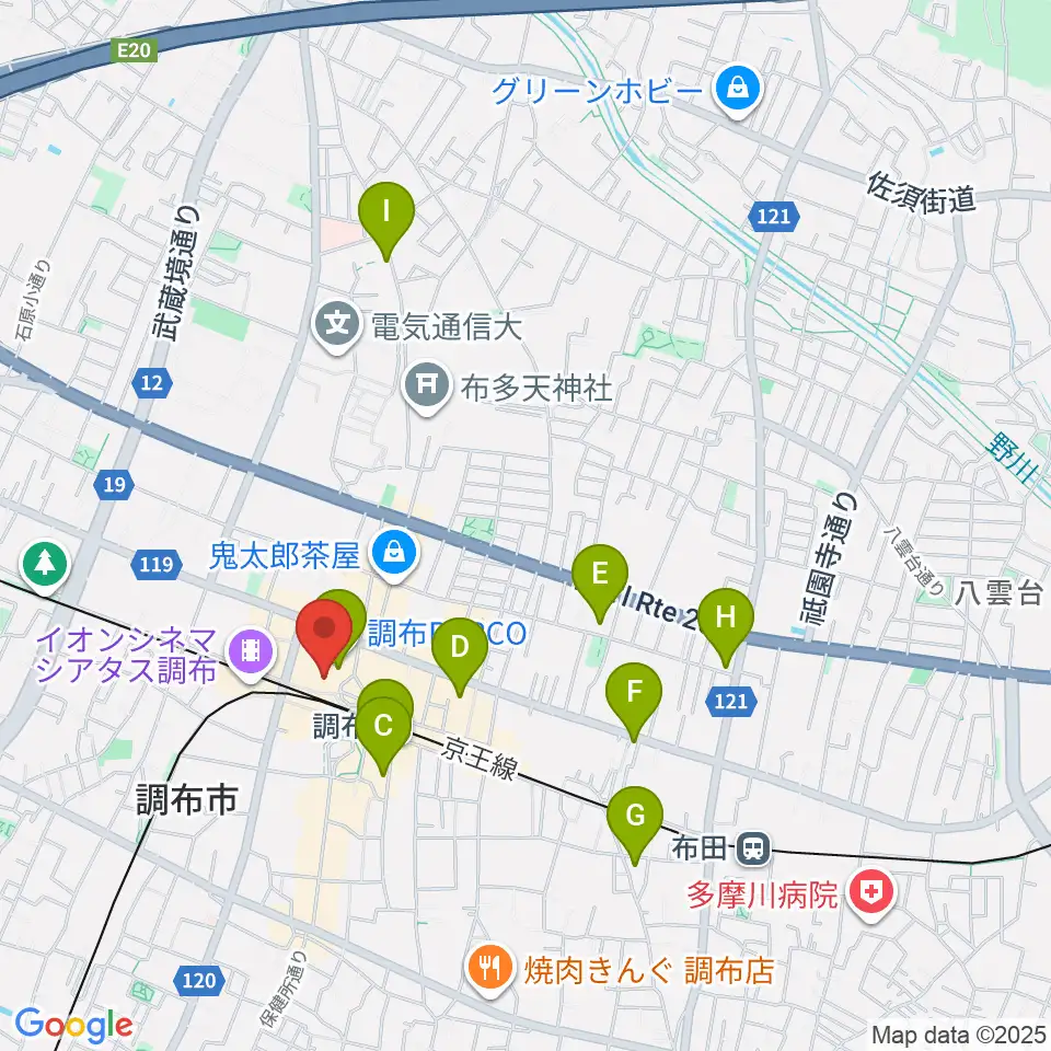 山野楽器 調布パルコ店周辺のホテル一覧地図