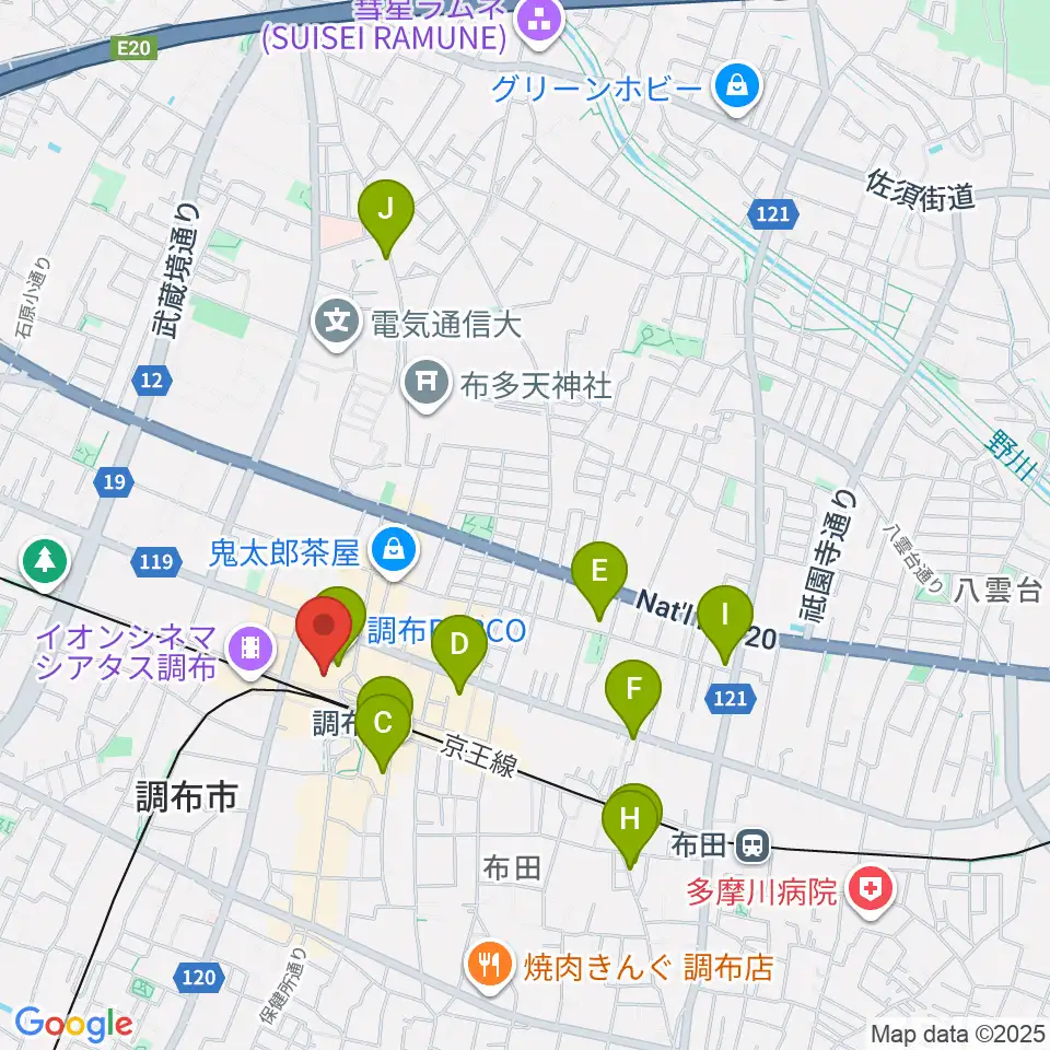 山野楽器 調布パルコ店周辺のホテル一覧地図