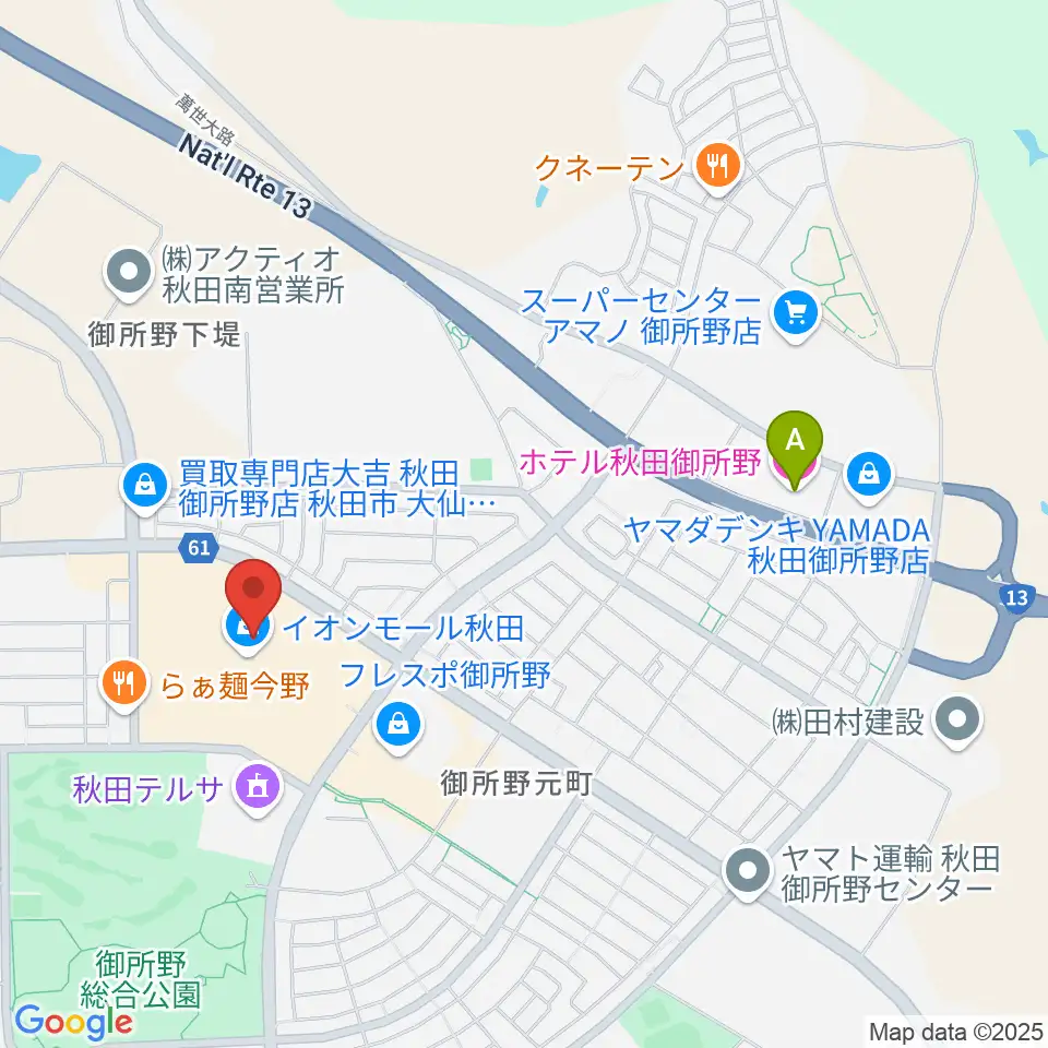 島村楽器 イオンモール秋田店周辺のホテル一覧地図