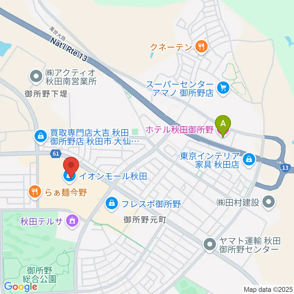 島村楽器 イオンモール秋田店周辺のホテル一覧地図