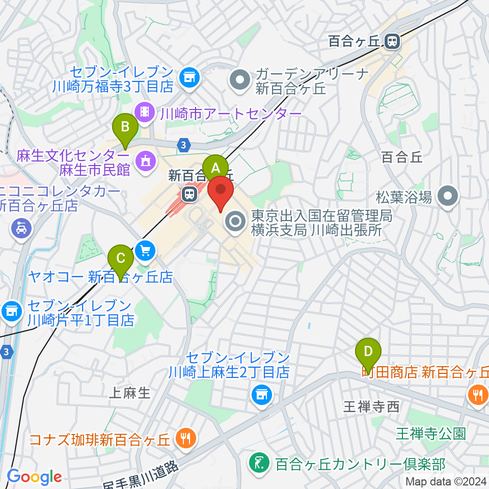 山野楽器 新百合ヶ丘エルミロード店周辺のホテル一覧地図