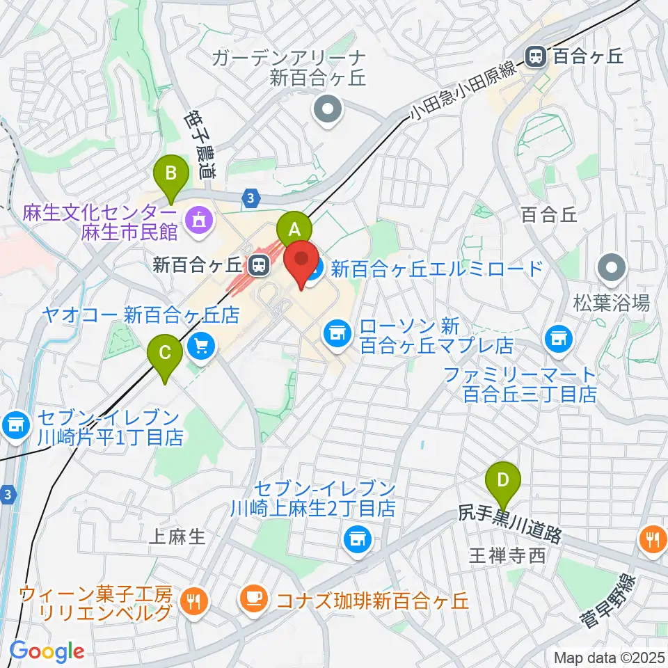 山野楽器 新百合ヶ丘エルミロード店周辺のホテル一覧地図