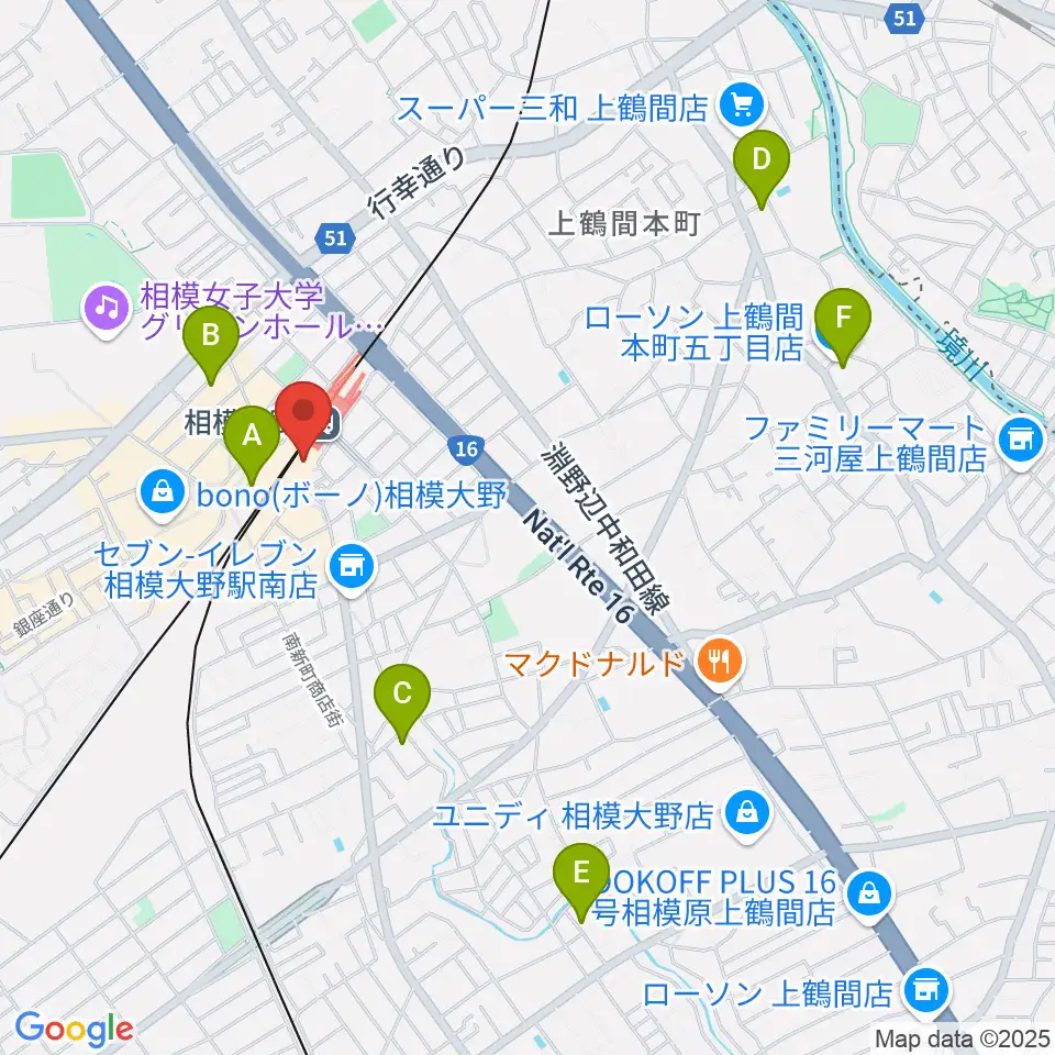 山野楽器 相模大野ステーションスクエア店周辺のホテル一覧地図