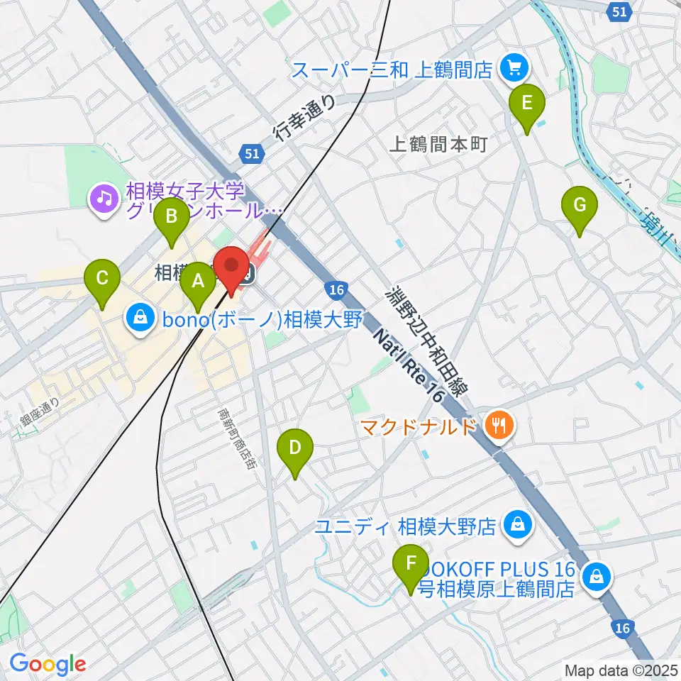 山野楽器 相模大野ステーションスクエア店周辺のホテル一覧地図