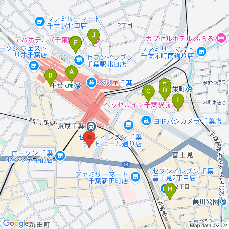 山野楽器 そごう千葉店周辺のホテル一覧地図