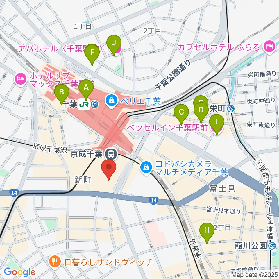 山野楽器 そごう千葉店周辺のホテル一覧地図
