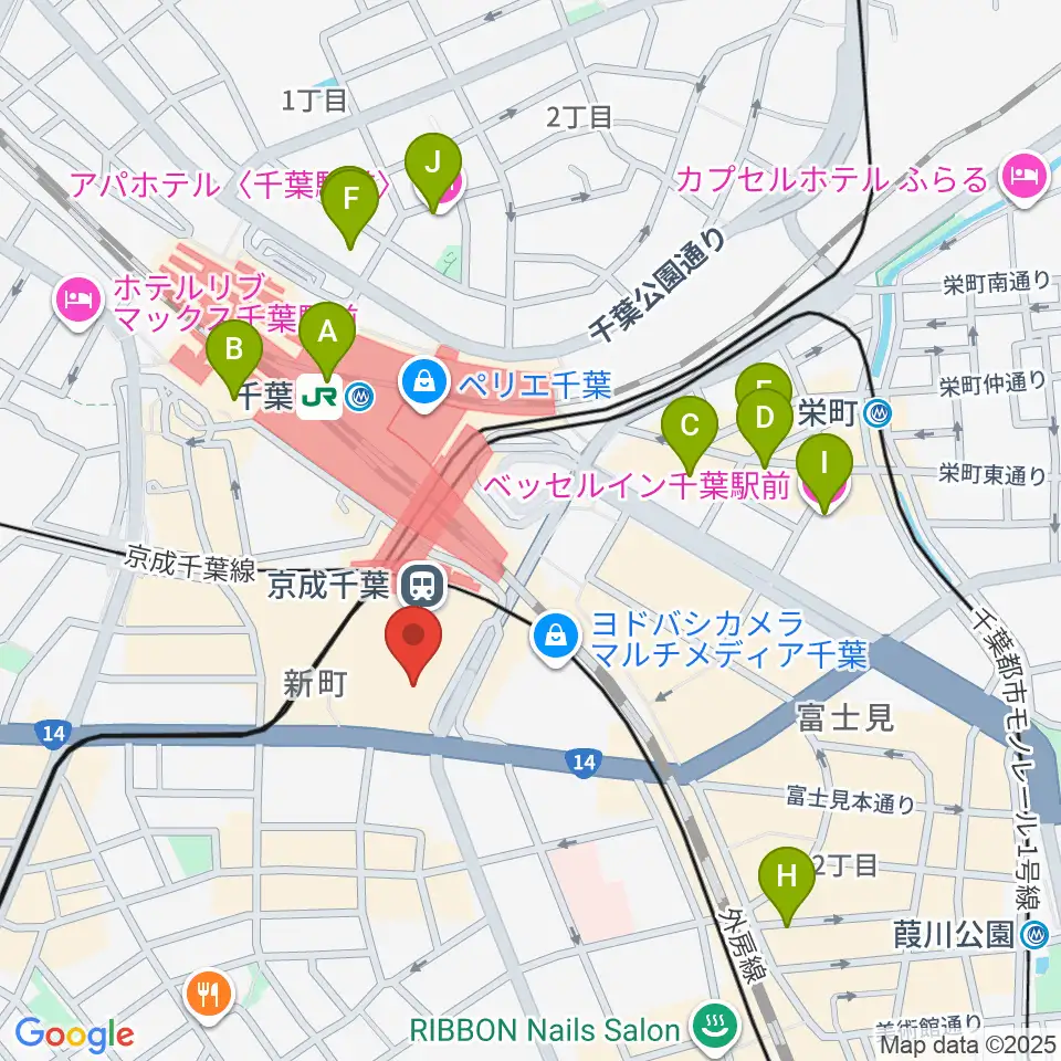 山野楽器 そごう千葉店周辺のホテル一覧地図