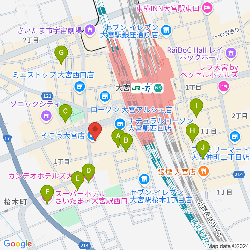 山野楽器 そごう大宮店周辺のホテル一覧地図