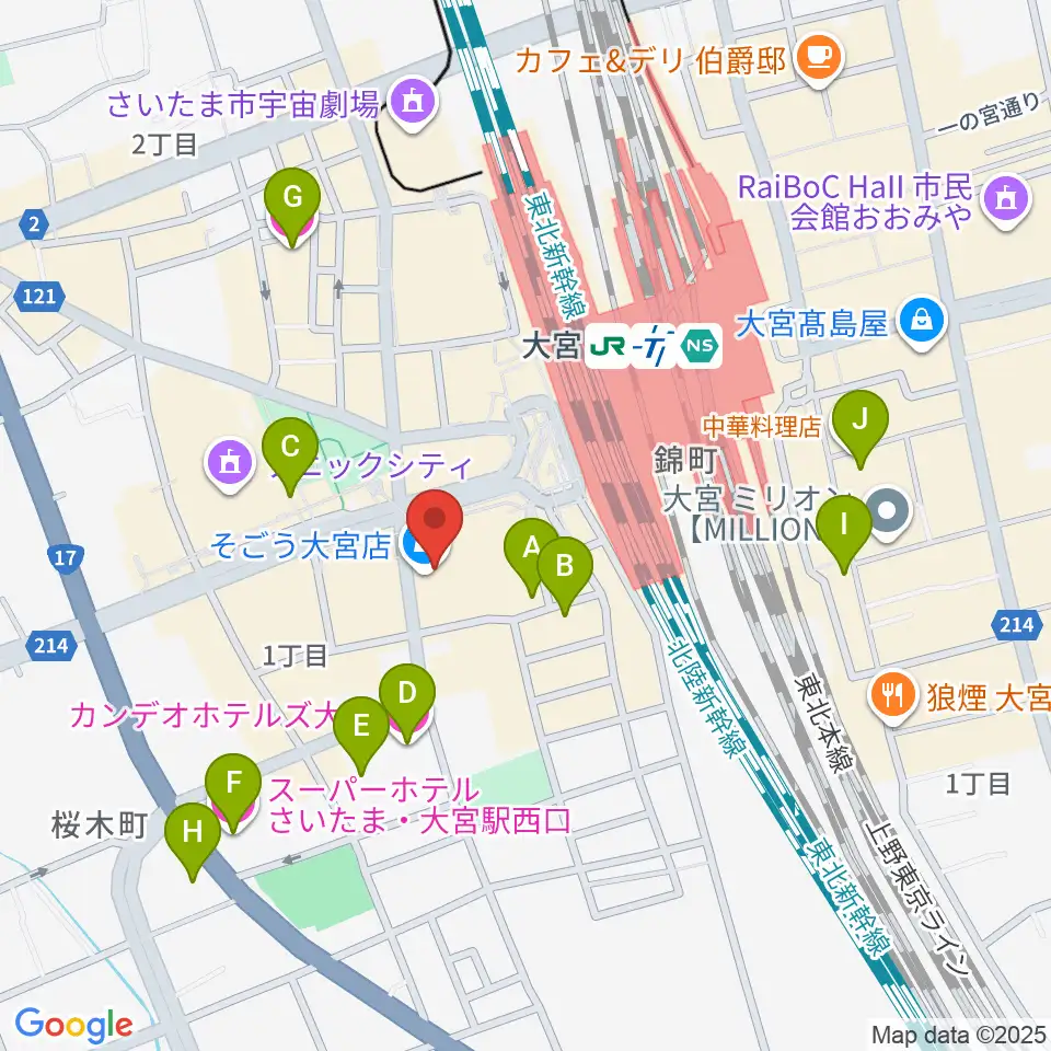 山野楽器 そごう大宮店周辺のホテル一覧地図