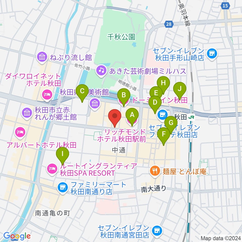 カワイ秋田ショップ周辺のホテル一覧地図